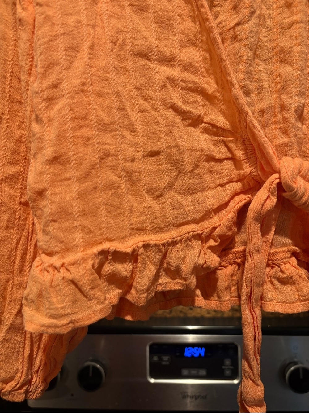 American Eagle Crochet-Detail Tie-Front Women’s Top Orange 2/3 sleeve - Picture 4 of 5